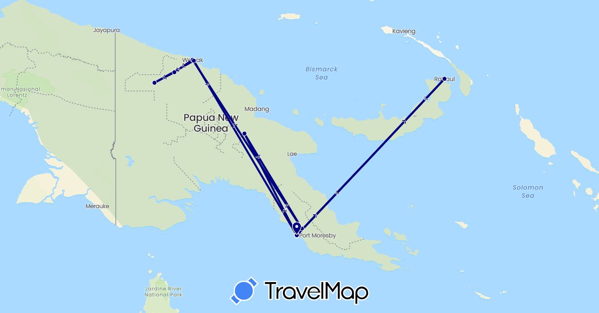 TravelMap itinerary: driving in Papua New Guinea (Oceania)